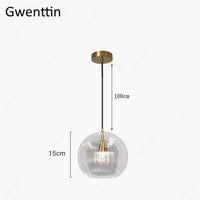 Suspension LED Boule Verre & Tige Dorée - Style Moderne | Marco Lucetti 15cm