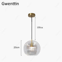 Suspension LED Boule Verre & Tige Dorée - Style Moderne | Marco Lucetti 20cm