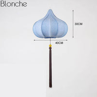 Suspension LED Chinoise en Tissu | Marco Lucetti Bleu - A