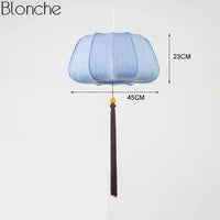Suspension LED Chinoise en Tissu | Marco Lucetti Bleu - B