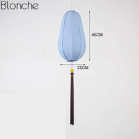 Suspension LED Chinoise en Tissu | Marco Lucetti Bleu - C