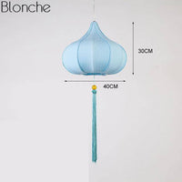 Suspension LED Chinoise en Tissu | Marco Lucetti Bleu ciel - A