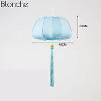 Suspension LED Chinoise en Tissu | Marco Lucetti Bleu ciel - B