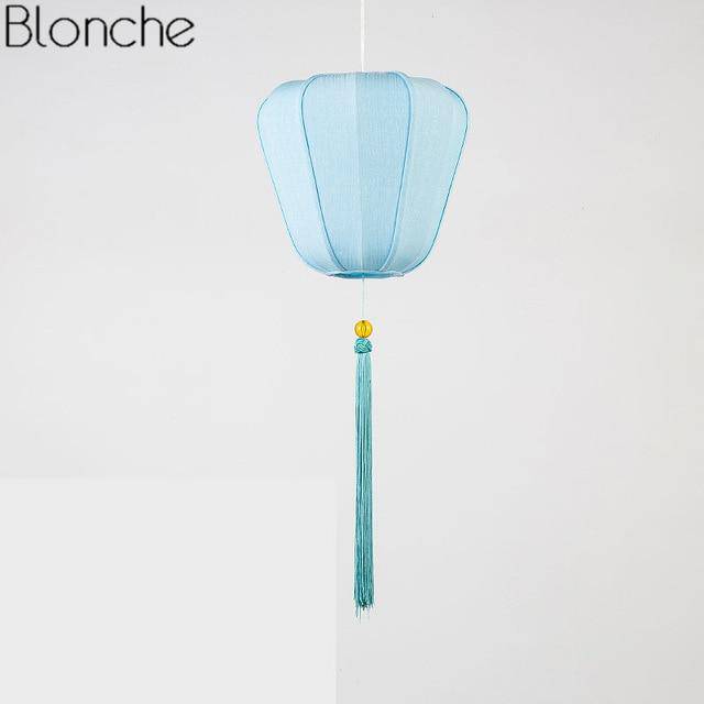 Suspension LED Chinoise en Tissu | Marco Lucetti Bleu ciel - E