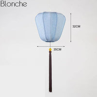 Suspension LED Chinoise en Tissu | Marco Lucetti Bleu - D