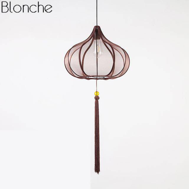 Suspension LED Chinoise en Tissu | Marco Lucetti Marron - A