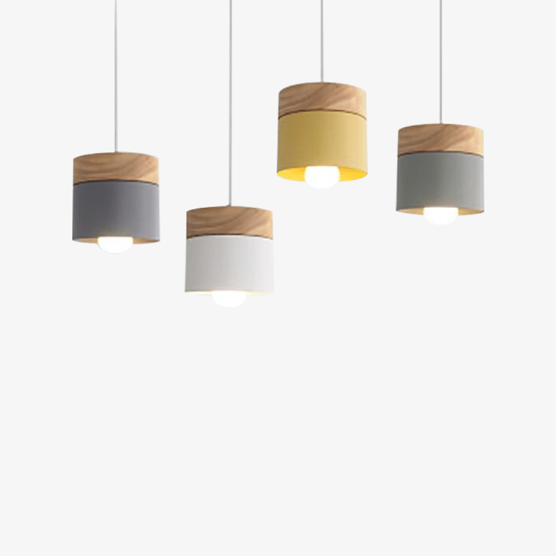 Suspension LED cylindrique en métal et bois - Style Moderne | Marco Lucetti