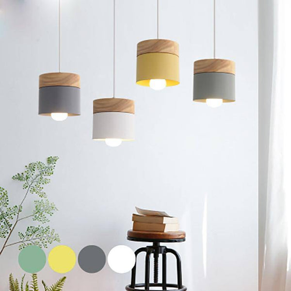 Suspension LED cylindrique en métal et bois - Style Moderne | Marco Lucetti