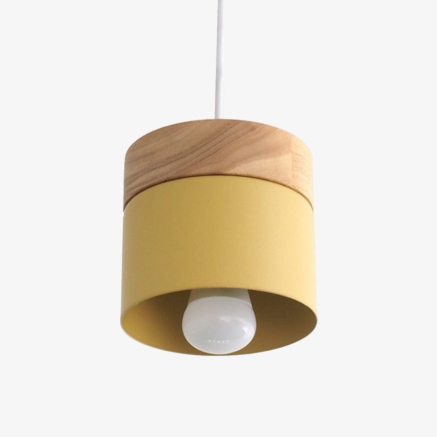 Suspension LED cylindrique en métal et bois - Style Moderne | Marco Lucetti Jaune