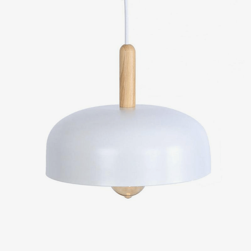 Suspension LED industrielle en demi-boule avec support en bois