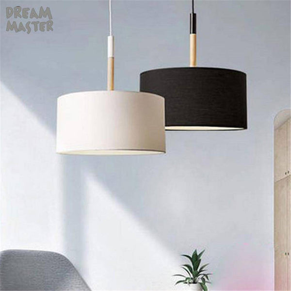 Suspension LED design avec abat-jour en tissu et tige en bois (noir ou blanc) | Marco Lucetti