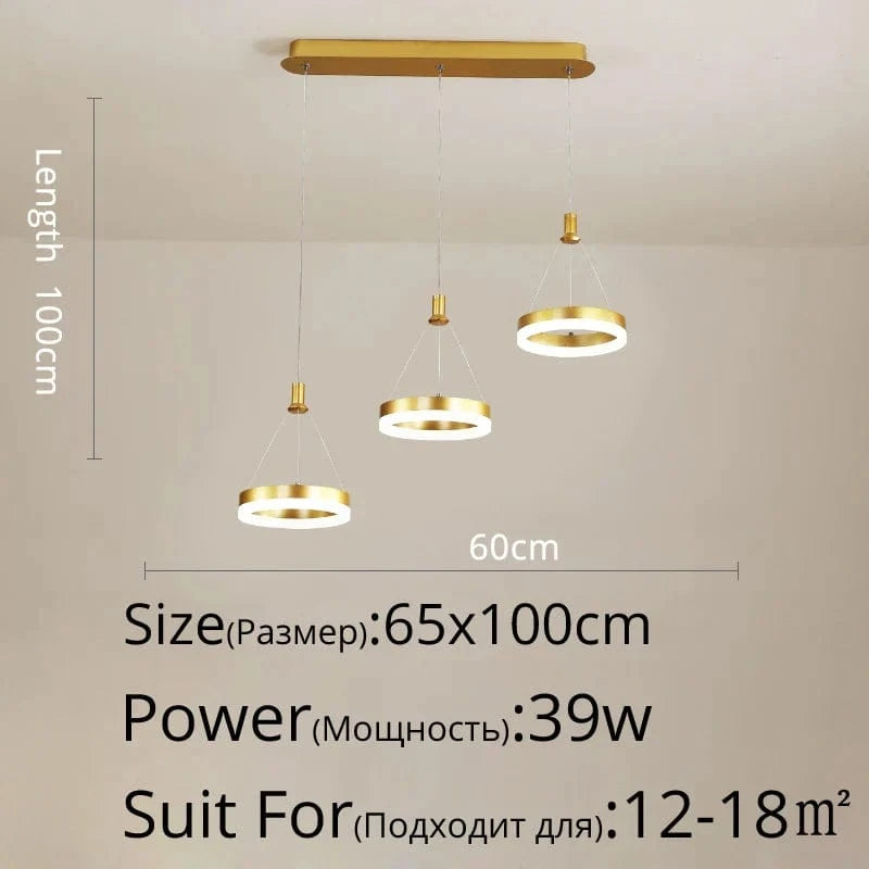 Suspension LED design avec télécommande - Luminaire acrylique Lampara Abajur | Marco Lucetti Or 3 têtes / Blanc froid, pas de télécommande