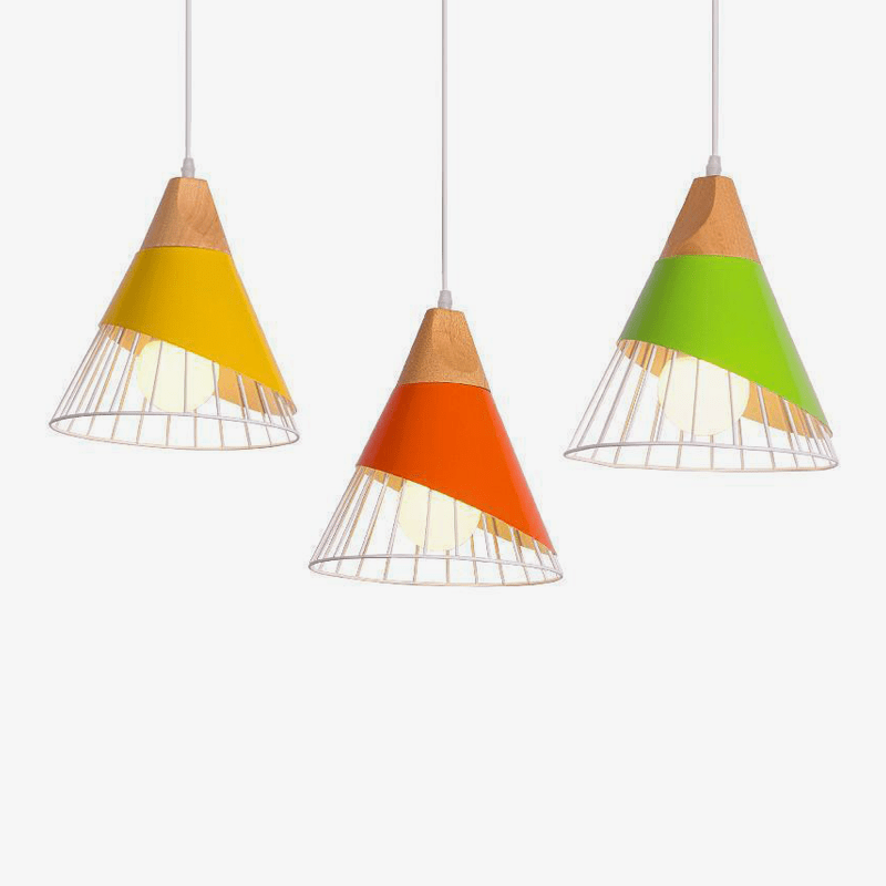 Suspension LED Design en Bois et Cage Colorée. | Marco Lucetti
