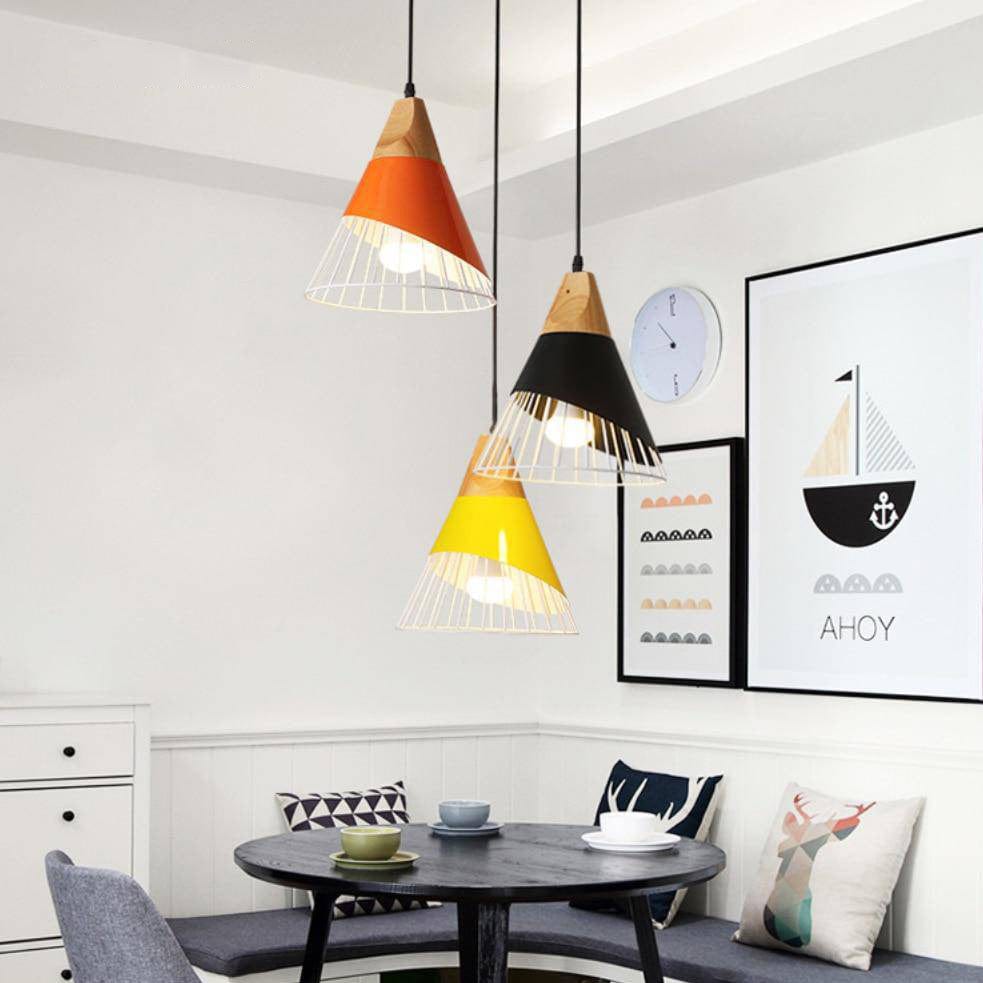 Suspension LED Design en Bois et Cage Colorée. | Marco Lucetti
