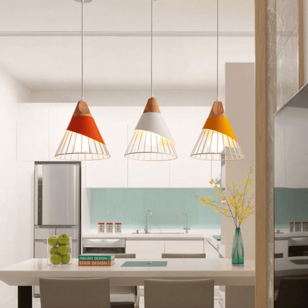 Suspension LED Design en Bois et Cage Colorée. | Marco Lucetti