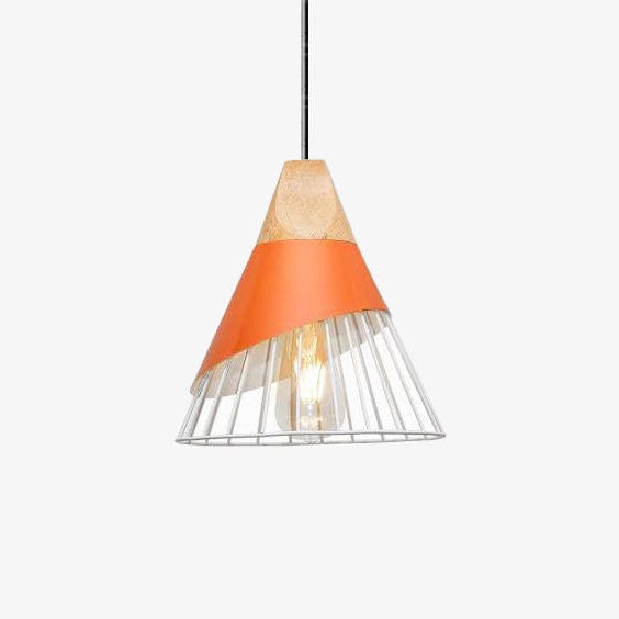 Suspension LED Design en Bois et Cage Colorée. | Marco Lucetti Orange / 25 x 28cm / Froide