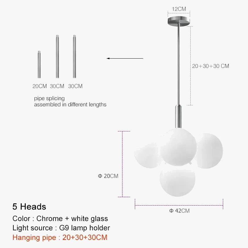 Suspension LED nordique en boule de verre design