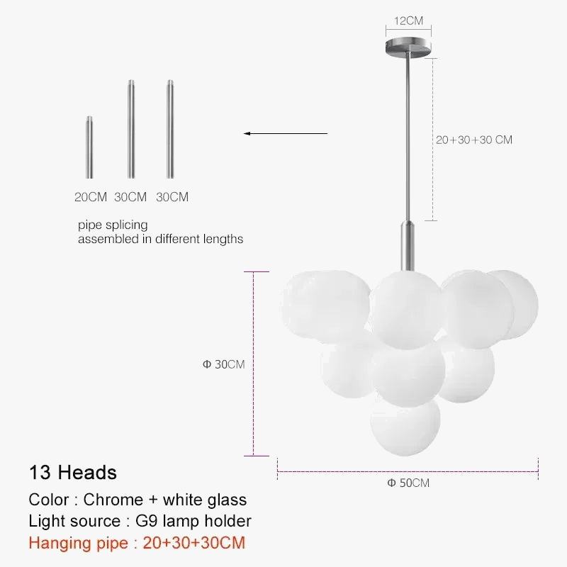 Suspension LED nordique en boule de verre design
