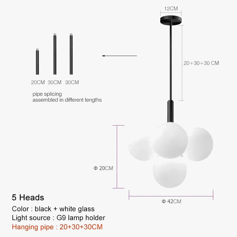 Suspension LED nordique en boule de verre design