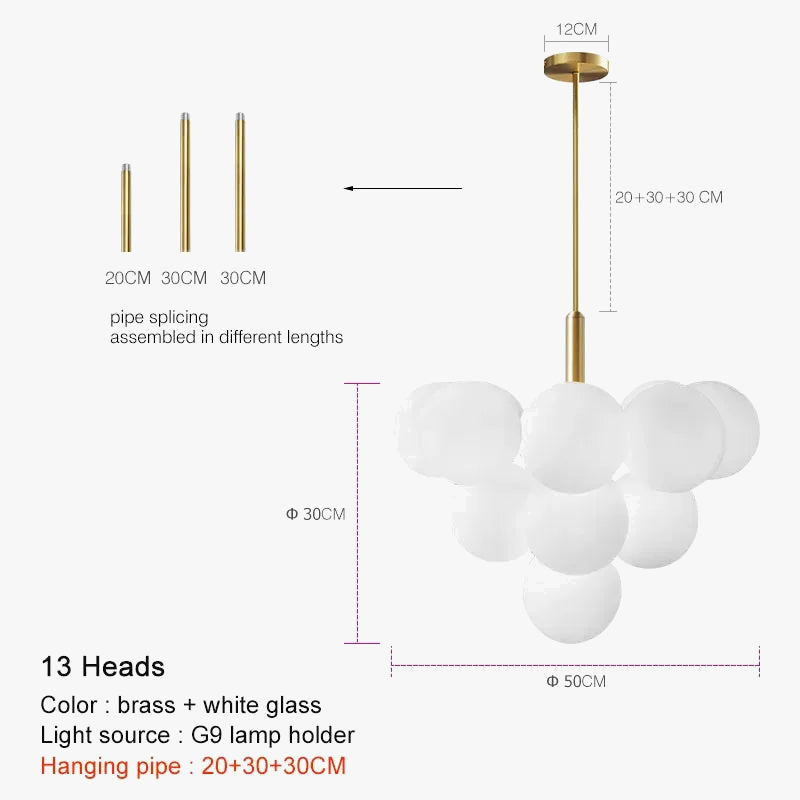 Suspension LED nordique en boule de verre design