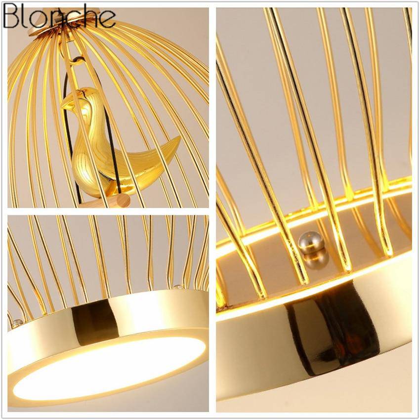 Suspension LED doré "Birdcage" | Marco Lucetti