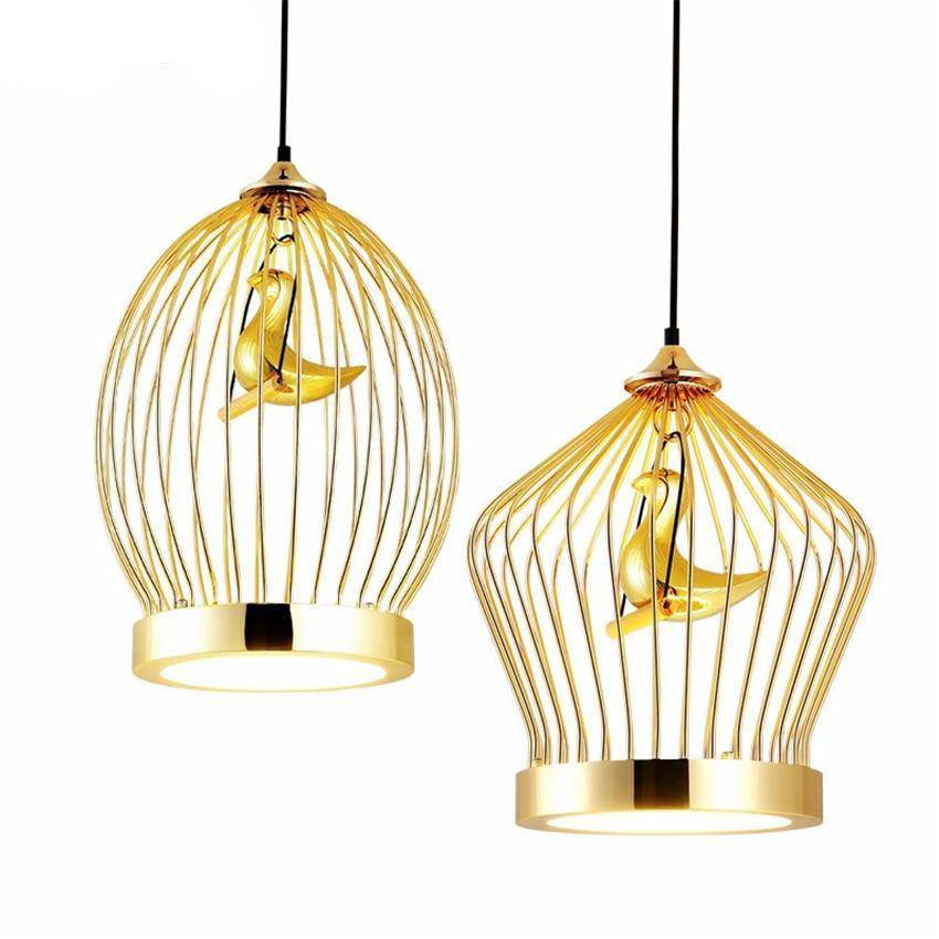 Suspension LED doré "Birdcage" | Marco Lucetti