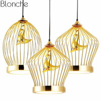 Suspension LED doré "Birdcage" | Marco Lucetti