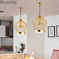 Suspension LED doré "Birdcage" | Marco Lucetti