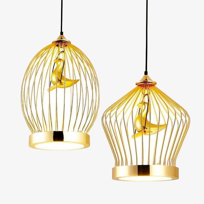 Suspension LED doré "Birdcage" | Marco Lucetti