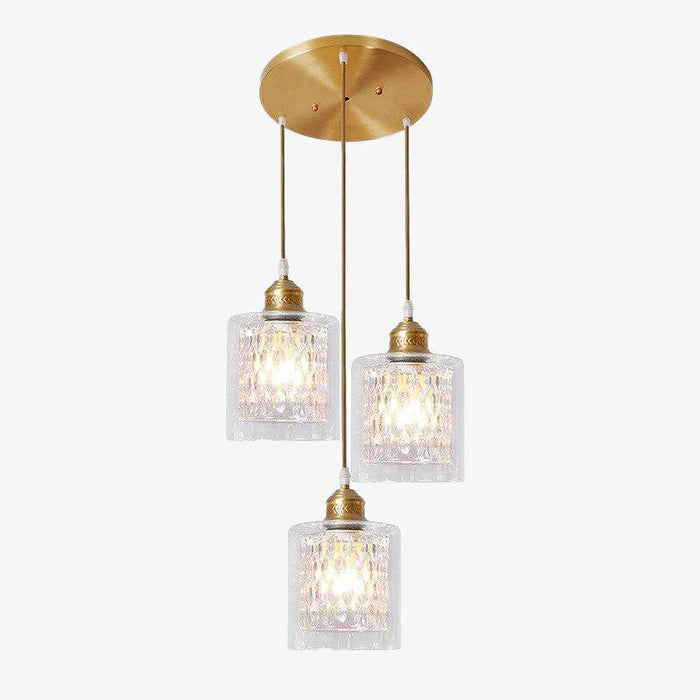 Suspension LED dorée en verre cristal | Marco Lucetti 3 lampes - Rond