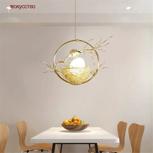 Suspension LED dorée, nid d'oiseau design rétro - Cottagecore Glow | Marco Lucetti