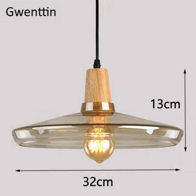 Suspension LED en bois avec abat-jour en verre Nordic | Marco Lucetti C - Ambré