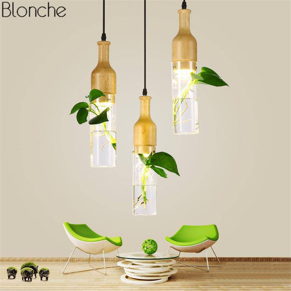 Suspension LED en bois avec plante et réservoir d'eau Bottle - Luminaire EcoGreen | Marco Lucetti