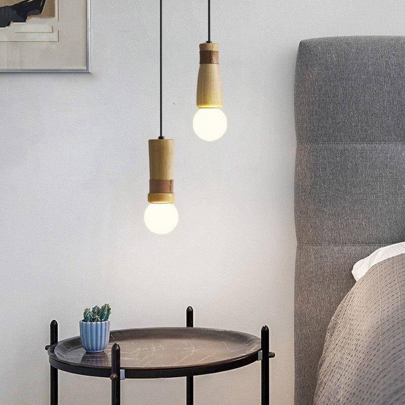 Suspension LED en bois et similicuir | Marco Lucetti