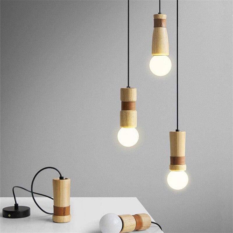 Suspension LED en bois et similicuir | Marco Lucetti