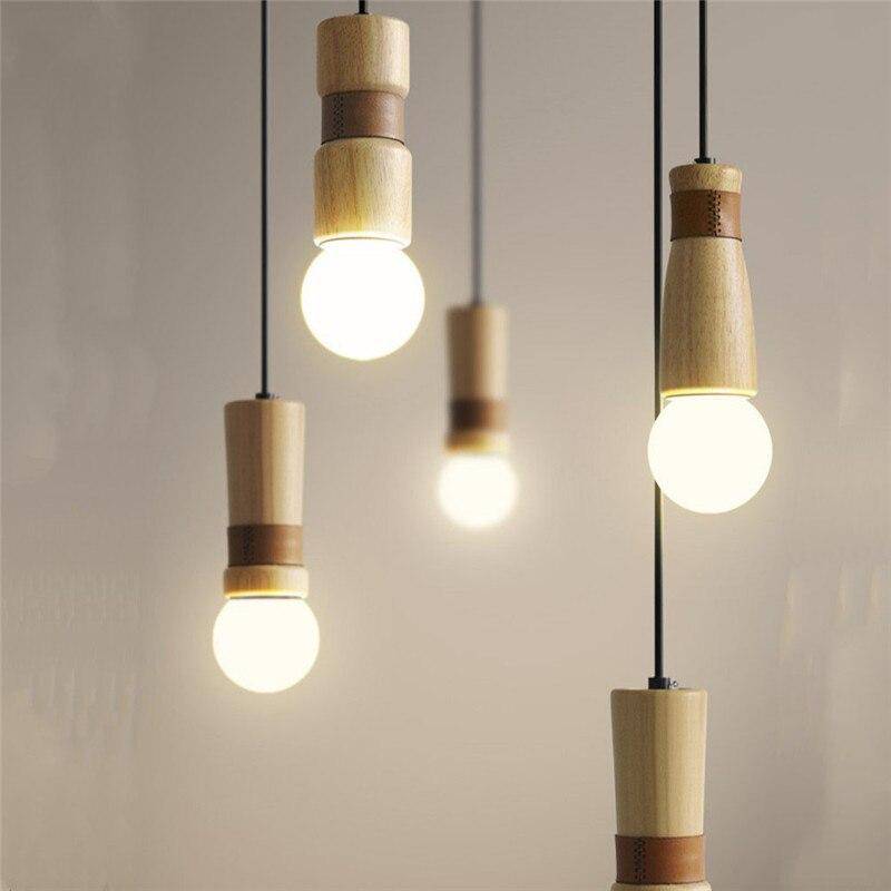 Suspension LED en bois et similicuir | Marco Lucetti