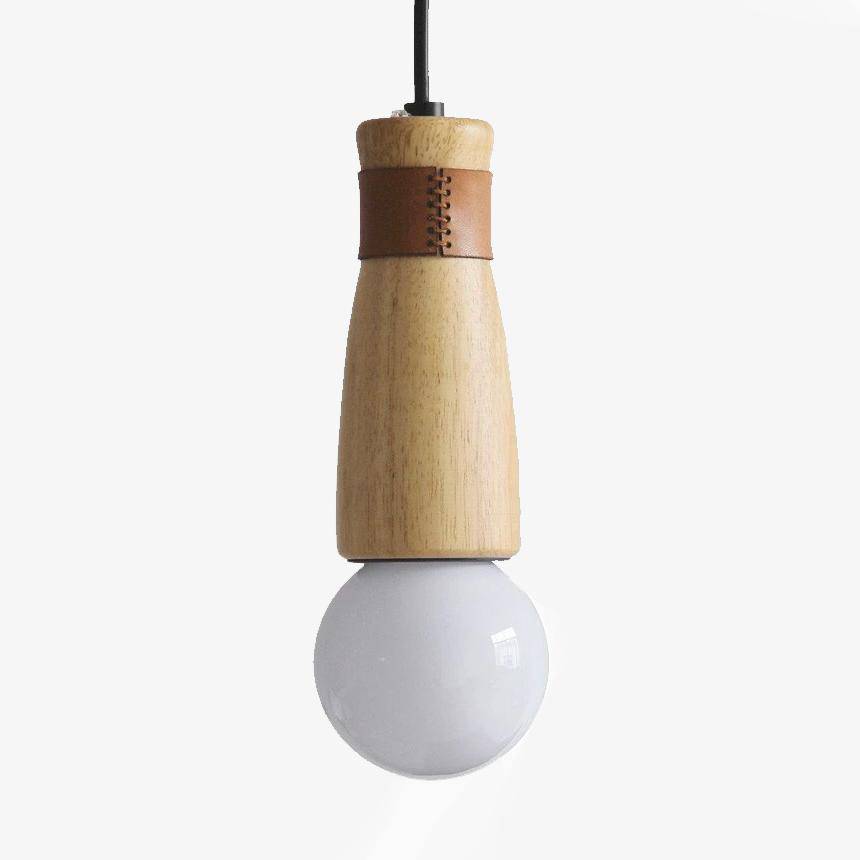 Suspension LED en bois et similicuir | Marco Lucetti