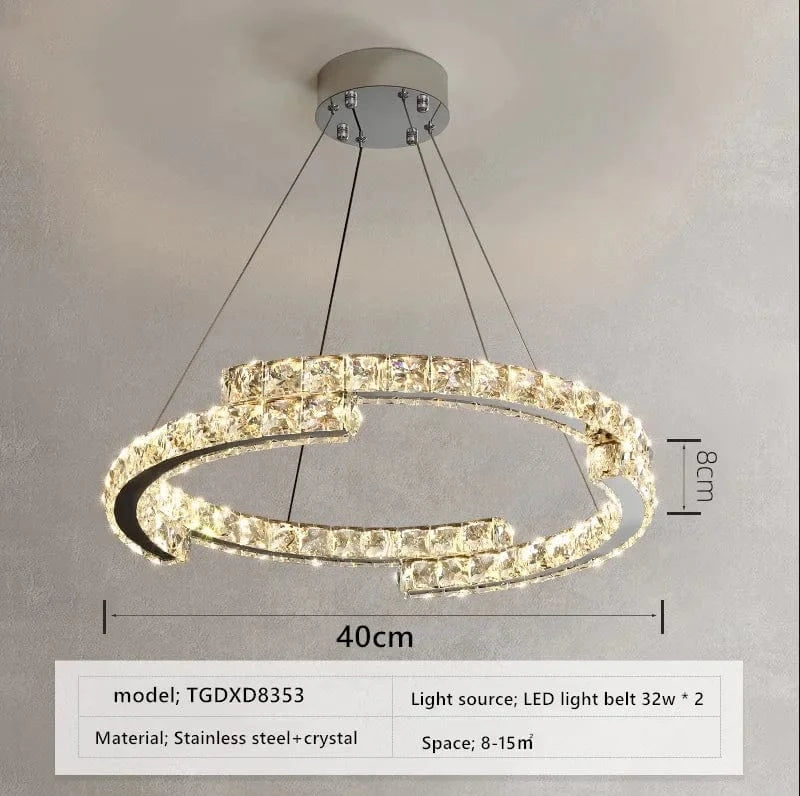 Suspension LED en cristal nordique décoratif | Marco Lucetti D40CM / Corps de lampe doré / Lumière chaude 3000K