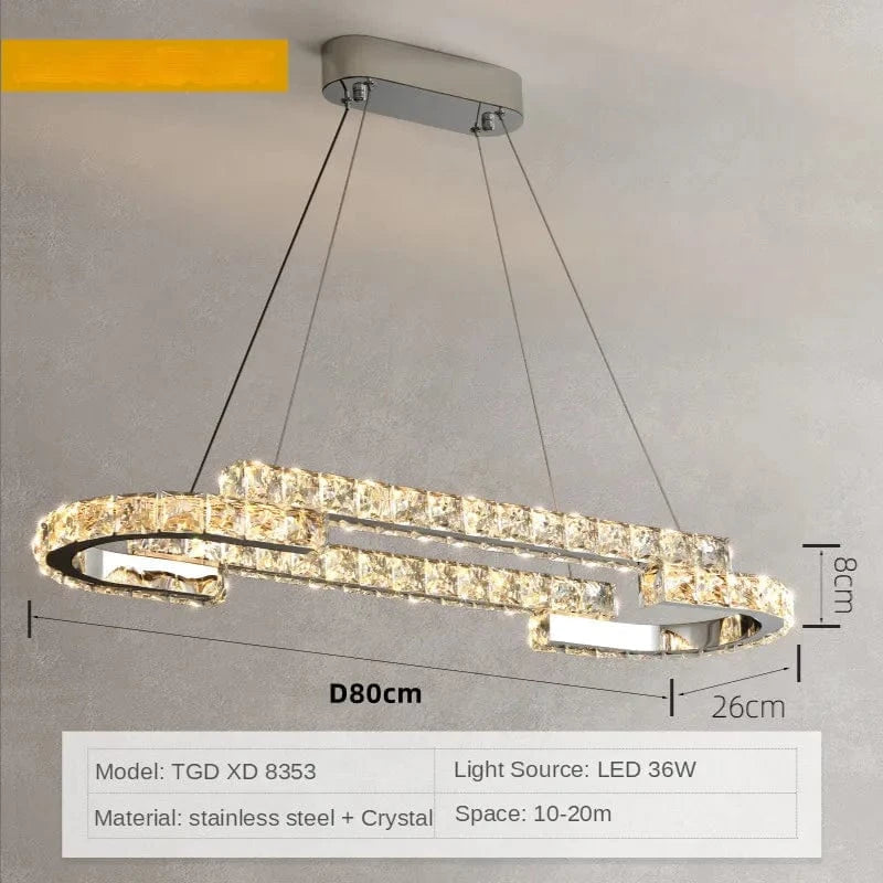 Suspension LED en cristal nordique décoratif | Marco Lucetti L80cm / Corps de lampe doré / Lumière chaude 3000K