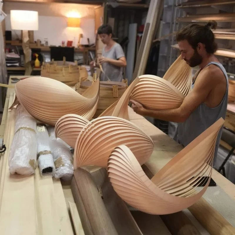 Suspension LED en érable plié - Design Japonais | Marco Lucetti