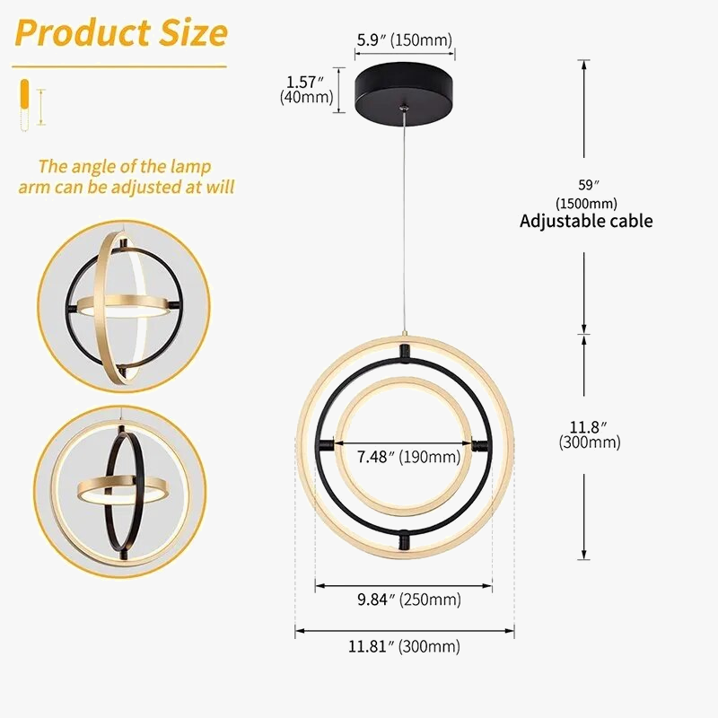 Suspension LED Rotative en Forme de Cercle