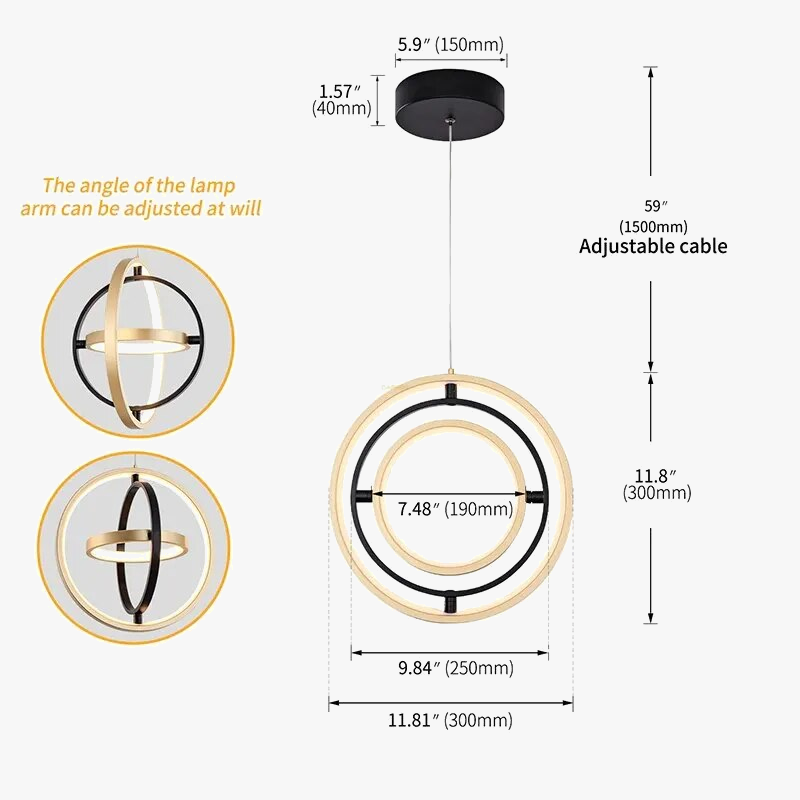 Suspension LED Rotative en Forme de Cercle