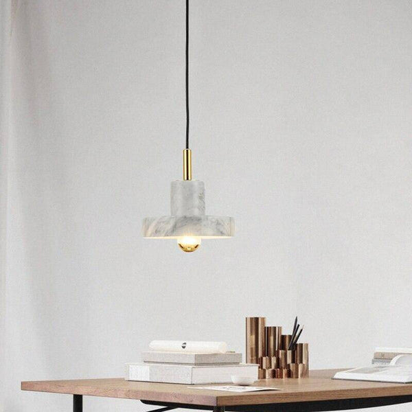Suspension LED en marbre blanc avec abat-jour design | Marco Lucetti
