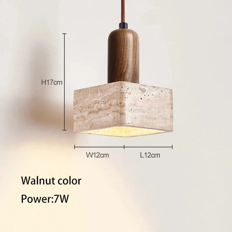 Suspension LED en pierre carrée pour décor rétro de chez vous | Marco Lucetti Couleur noyer / 3000K