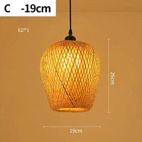 Suspension LED en rotin artisanale ronde, chapeau de paille en bambou style vintage pastoral | Marco Lucetti C-19CM