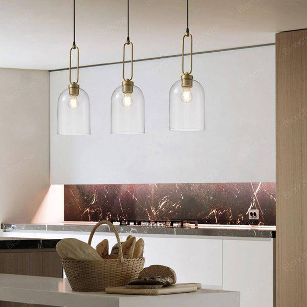 Suspension LED en verre arrondi avec anneau doré | Marco Lucetti