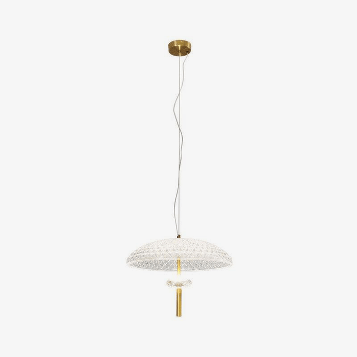 Suspension LED en verre avec abat-jour arrondi et finition dorée. | Marco Lucetti