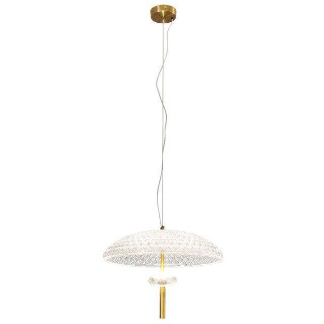 Suspension LED en verre avec abat-jour arrondi et finition dorée. | Marco Lucetti 20 x 26cm