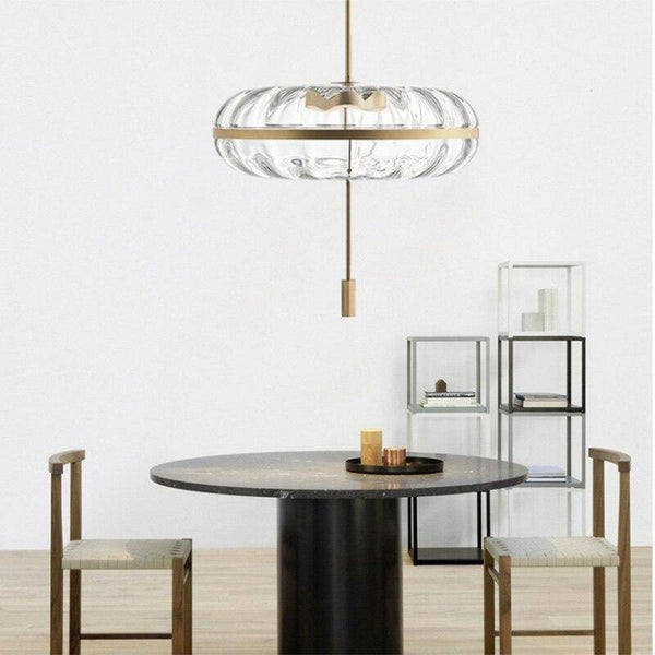 Suspension LED en verre avec cercle doré | Marco Lucetti