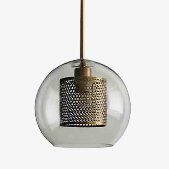 Suspension LED en verre avec lampe dorée. | Marco Lucetti
